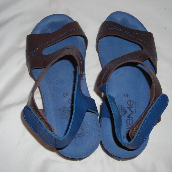 Take Me Spanish Made sandals Blue Brown 40 / 9.5 - Picture 3 of 4